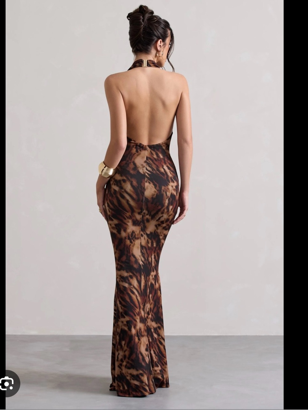Club L London Brown Animal-Print Halter Maxi Dress - Picture 2 of 3